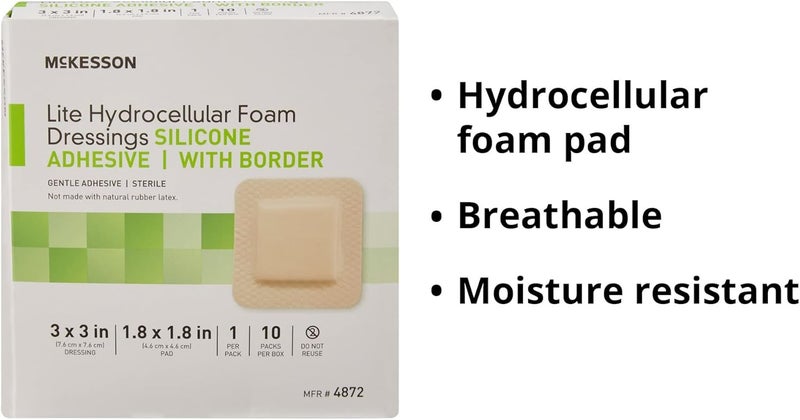 McKesson Lite Hydrocellular Foam Dressings Sterile Silicone Adhesive with Border 3 in x 3 in 10 Count 1 Pack - Image 3