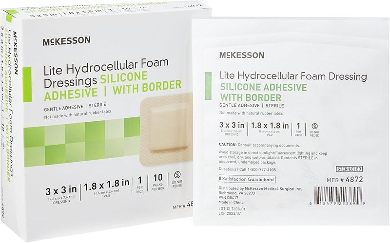 McKesson Lite Hydrocellular Foam Dressings Sterile Silicone Adhesive with Border 3 in x 3 in 10 Count 1 Pack - Image 1