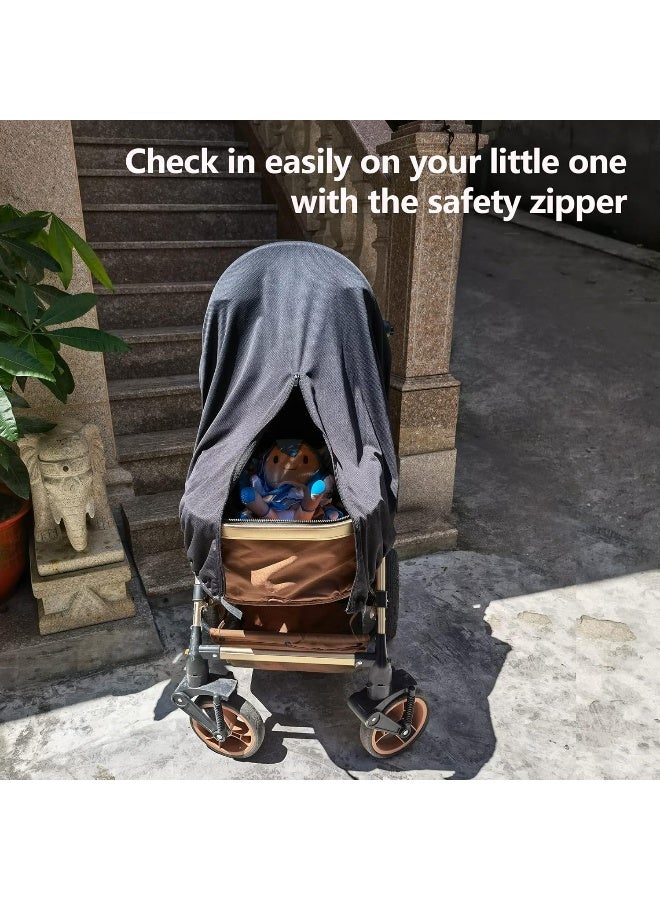 RESTCLOUD Sun Shade for Strollers, UV Sun and Sleep Shade Universal Fit for Baby Strollers, Blackout Stroller Cover, Breathable and Stops 99% of The Sun's Rays (UPF50+) Black - Image 4