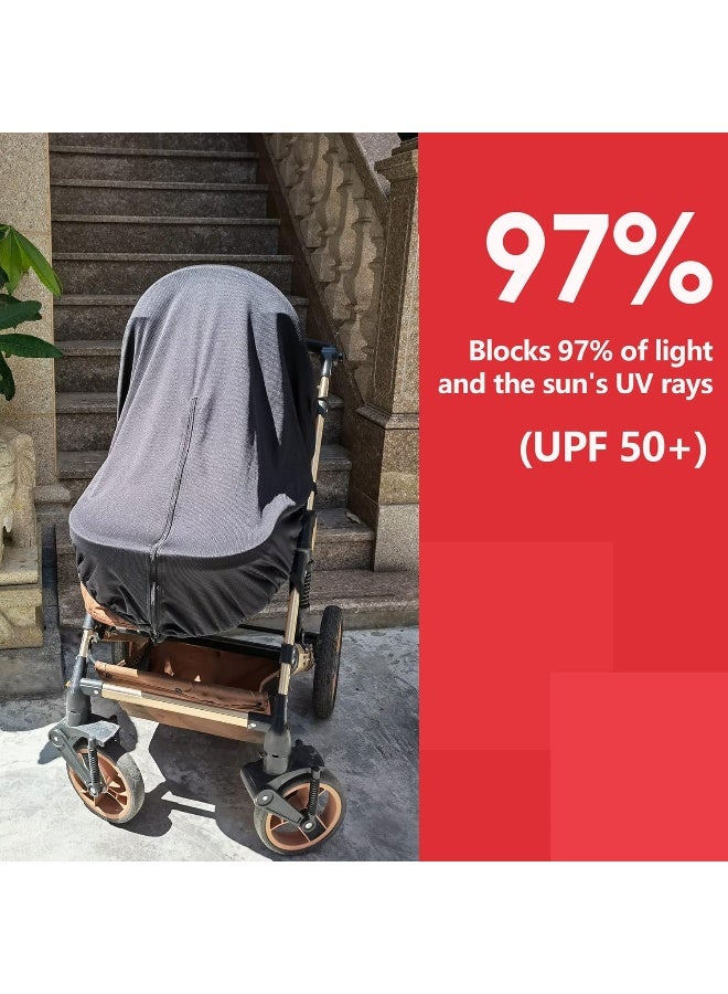RESTCLOUD Sun Shade for Strollers, UV Sun and Sleep Shade Universal Fit for Baby Strollers, Blackout Stroller Cover, Breathable and Stops 99% of The Sun's Rays (UPF50+) Black - Image 3