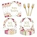 Utolily 96PCs Happy 80th Birthday Party Supplies for Women 80th Birthday Floral Birthday Plates and Napkins Forks Blush Pink Bday Tableware Party Supplies Decorations - Image 3