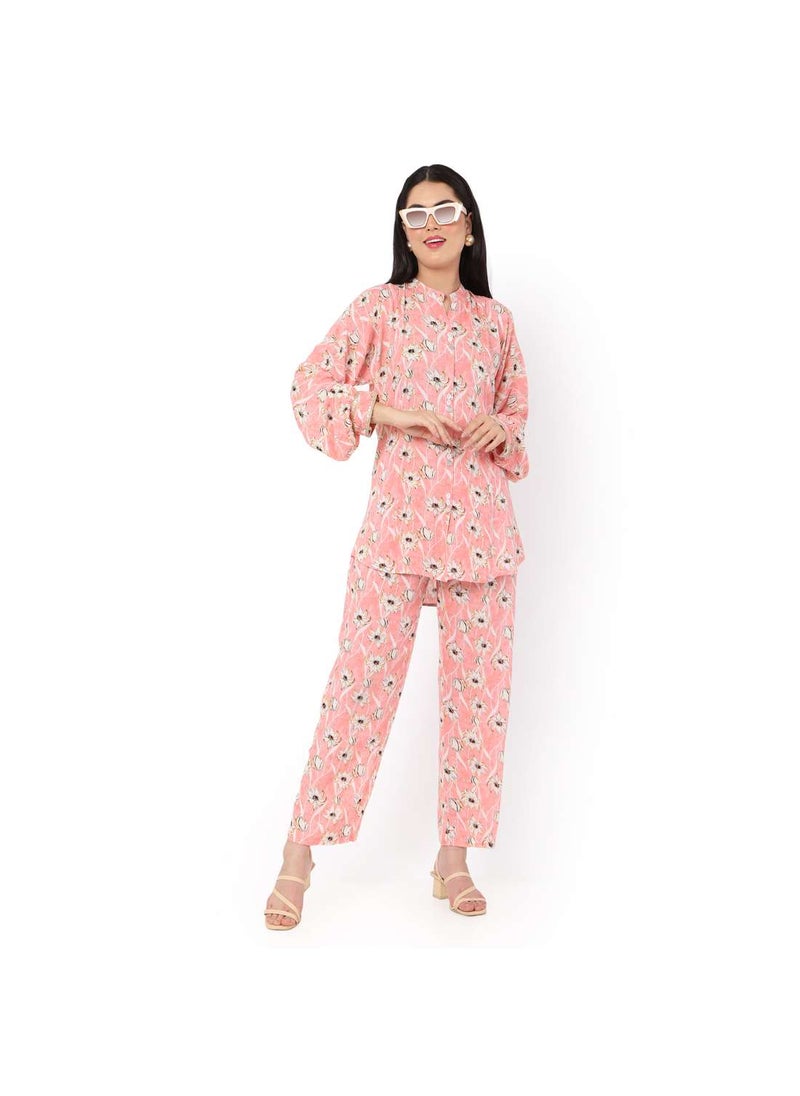 HANA & SARA FLORAL PRINTED VISCOSE CASUAL ELEGANT CO-ORD SET FOR WOMENS ARABIC KAFTAN JALABIYA  - Image 1