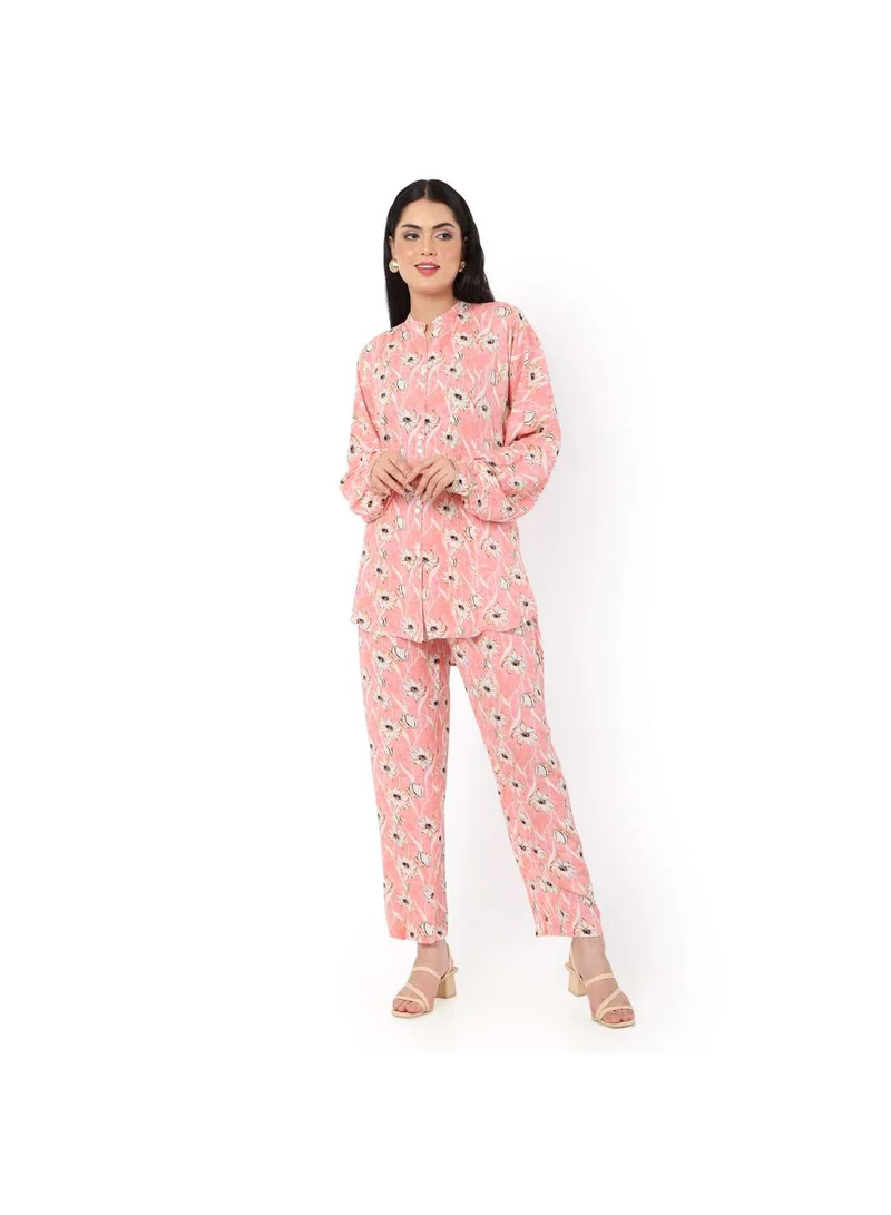 HANA & SARA FLORAL PRINTED VISCOSE CASUAL ELEGANT CO-ORD SET FOR WOMENS ARABIC KAFTAN JALABIYA