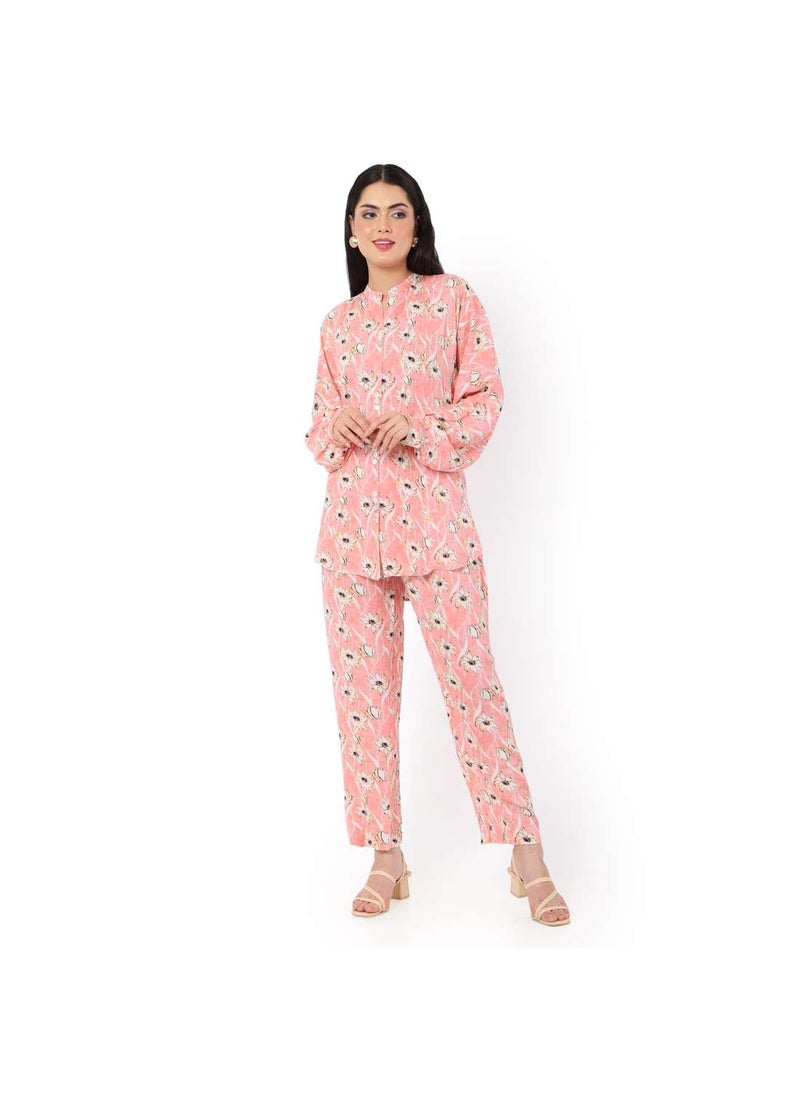 HANA & SARA FLORAL PRINTED VISCOSE CASUAL ELEGANT CO-ORD SET FOR WOMENS ARABIC KAFTAN JALABIYA  - Image 4