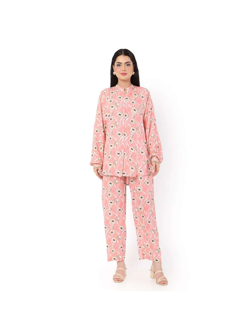 HANA & SARA FLORAL PRINTED VISCOSE CASUAL ELEGANT CO-ORD SET FOR WOMENS ARABIC KAFTAN JALABIYA