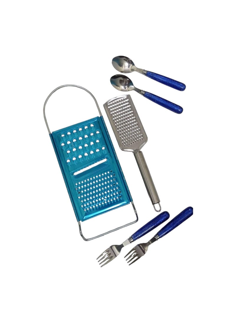 Generic Stainless Steel Kitchen Tools Set for Kitchen Cooking and Serving Vegetable Slicer Masher Spoon Fork Spoon Pack of 6  - Image 1