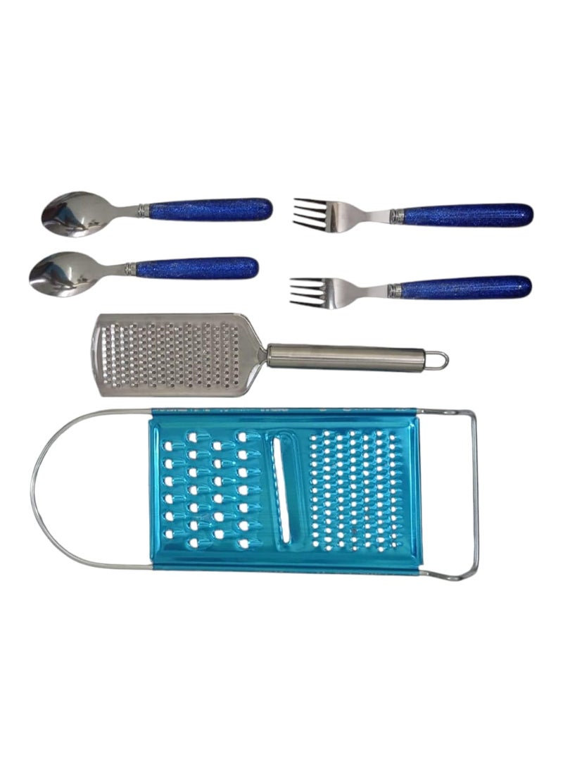 Generic Stainless Steel Kitchen Tools Set for Kitchen Cooking and Serving Vegetable Slicer Masher Spoon Fork Spoon Pack of 6  - Image 2