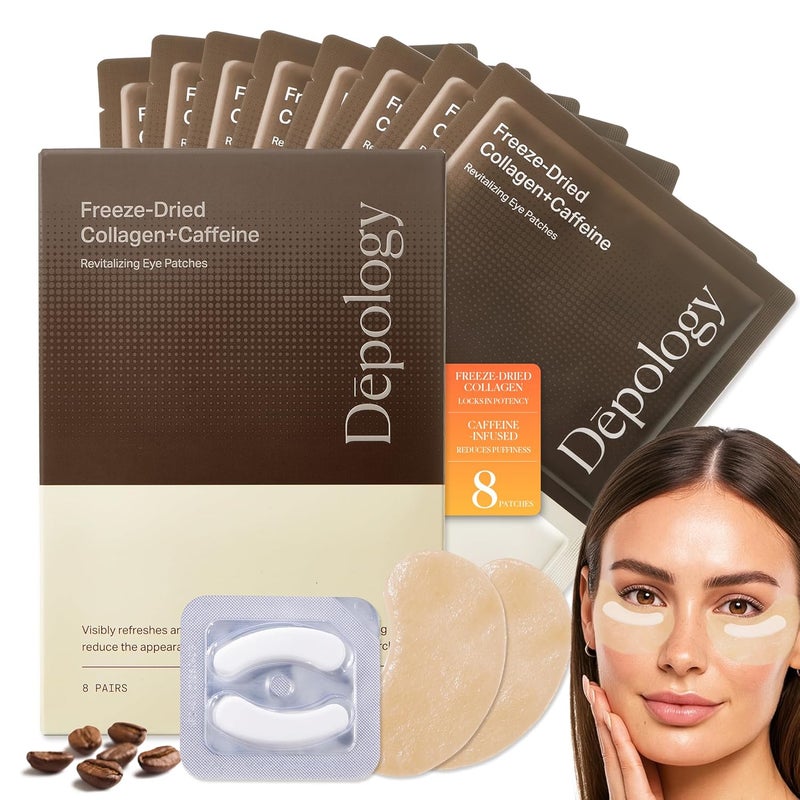 depology Caffeine Under Eye Patches FreezeDried Collagen Under Eye Mask Awakening Eye Patches for Puffy Eyes and Dark Circles Fine Lines 8 Pairs 2Step Hydrating Smoothing Reviving - Image 1