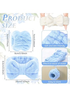 Chuangdi 4 Pcs Spa Headband Wrist Washband Scrunchies Cuffs for Washing Face, Towel Wristbands Hair Headband Face Wash Wristband for Women Girls Makeup Prevent Liquids from Spilling (Light Blue, White)  - Image 1