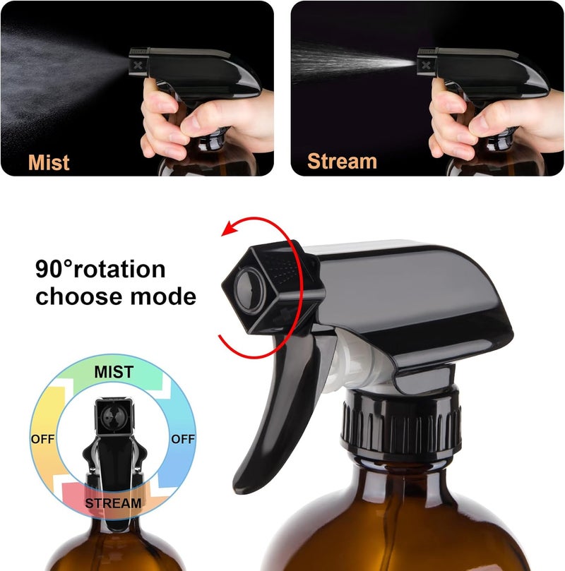 hmaimas 500ml Amber Empty Glass Spray Bottles for Cleaning, Mist Water Spray Bottle for Hair, Gardening and Essential Oils, Adjustable Trigger Sprayer with Spray Stream Settings, Set of 2 - Image 2