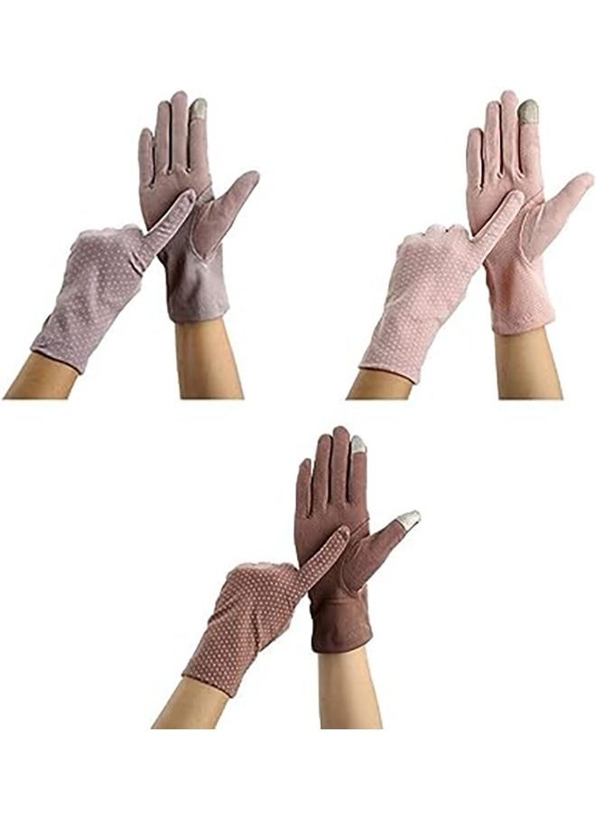 Arabest 3 Pairs Women Sun Protective Gloves Driving Gloves Women UV Protection Sun Protection Gloves Touchscreen Gloves for Summer Driving Riding (Khaki, Purple, Light Pink)  - Image 1