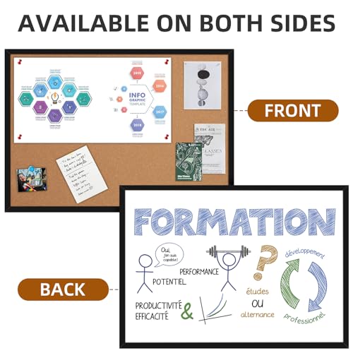 TooCust 20” x 28” Cork Boards for Walls with Black Wooden Frame 1pack, Whiteboard and Cork Board Combo Double Sided Office Board for Wall Organizer, Bulletins Board Hanging Pin Board for School Home Office - Image 2