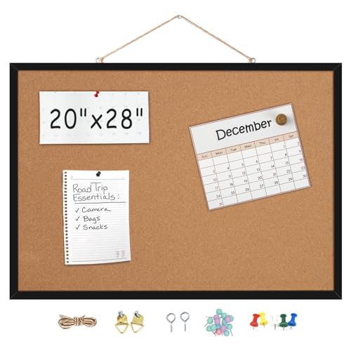 TooCust 20” x 28” Cork Boards for Walls with Black Wooden Frame 1pack, Whiteboard and Cork Board Combo Double Sided Office Board for Wall Organizer, Bulletins Board Hanging Pin Board for School Home Office - Image 1