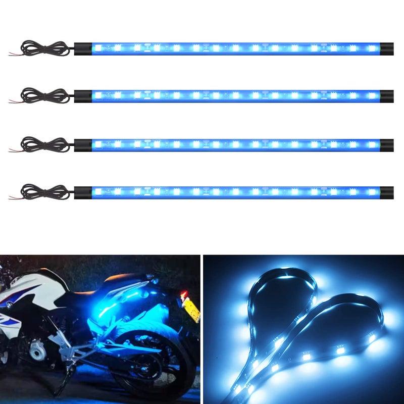 أضواء شريط LED EBright للسيارات 27 سم 5050 15SMD 300 لومن مقاومة للماء أضواء تحت السيارة للدراجات النارية عربة الجولف قارب أضواء داخلية وخارجية زينة شريط DC12V لون أزرق جليدي عبوة من 4
