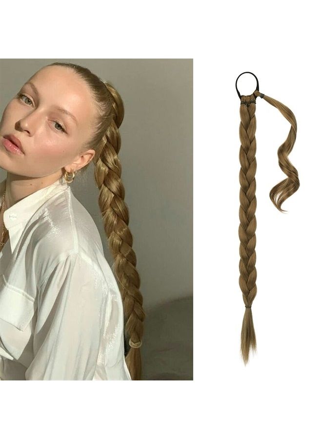 BARSDAR إكستنشن ذيل حصان مضفر بطول 30 إنش مع رباط شعر، إكستنشن شعر مستقيم، ذيل حصان، DIY، قطعة شعر صناعية ناعمة وطبيعية للنساء والفتيات - مزيج بني ذهبي فاتح مع أشقر - Image 1