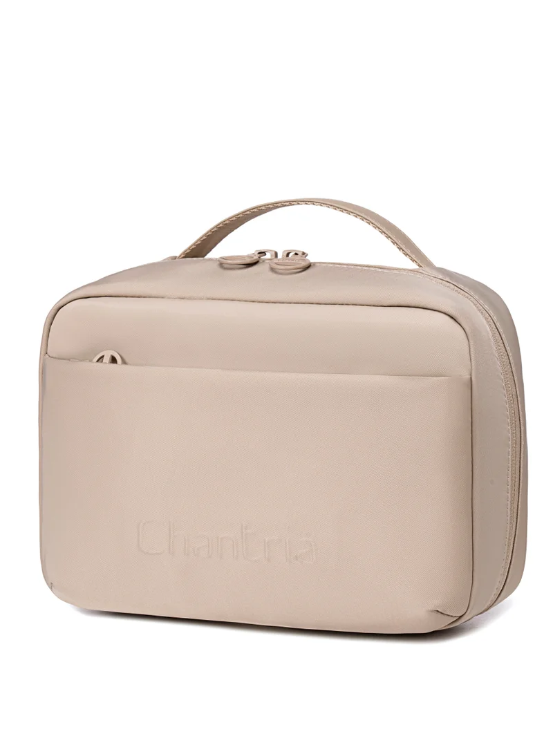 Chantria Premium Lightweight Carry All Cosmetic Bag for Women Water Resistant Multifunctional Clutch Bag with Multiple Pockets and 180° Degree Opening, CB00793-Khaki