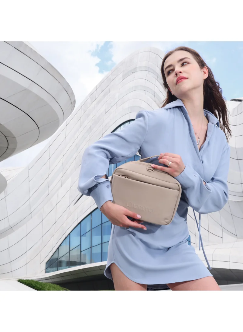 Chantria Khaki Premium Lightweight Carry All Cosmetic Bag for Women Water Resistant Multifunctional Clutch Bag with Multiple Pockets and 180° Degree Opening, CB00793-Khaki  | Best Price UAE