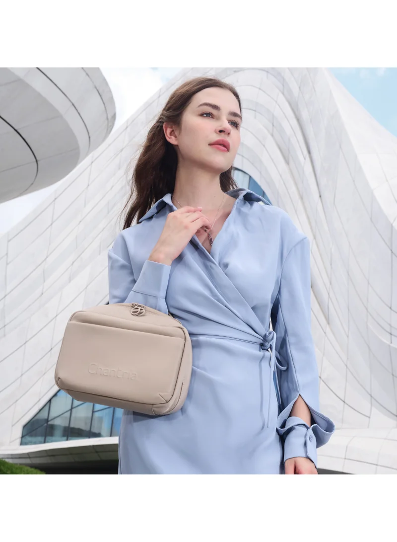 Chantria Khaki Premium Lightweight Carry All Cosmetic Bag for Women Water Resistant Multifunctional Clutch Bag with Multiple Pockets and 180° Degree Opening, CB00793-Khaki  | Best Price UAE