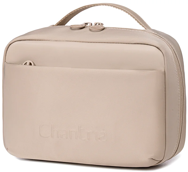Chantria Premium Lightweight Carry All Cosmetic Bag for Women Water Resistant Multifunctional Clutch Bag with Multiple Pockets and 180° Degree Opening, CB00793, Khaki