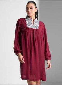 High Neck Pleated Dress