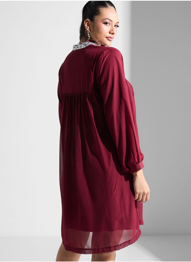 Golden Apple - High Neck Pleated Dress - Image 1