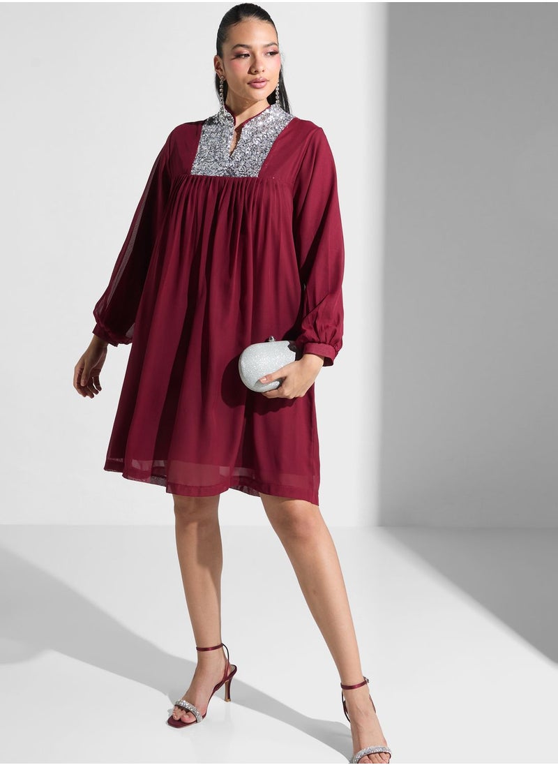 Golden Apple - High Neck Pleated Dress - Image 1