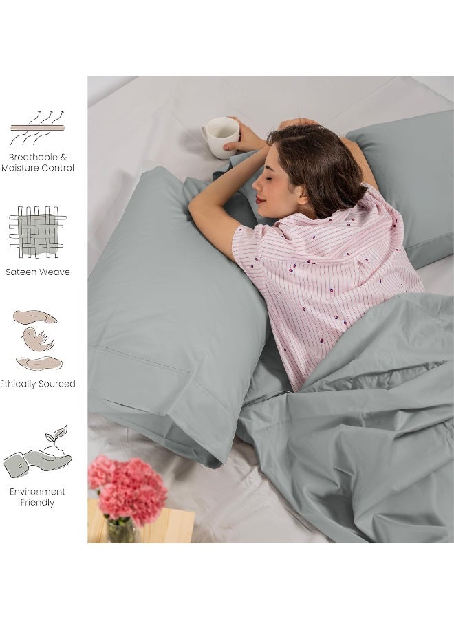 Westbrooke Egyptian Cotton Standard Pillow Cases Set of 2 | Cario Cotton Sateen Weave Cotton Pillowcase, Soft, Breathable Luxury Pillow Cover | for Home, Hotel & Hospital Use- Light Grey - Image 2