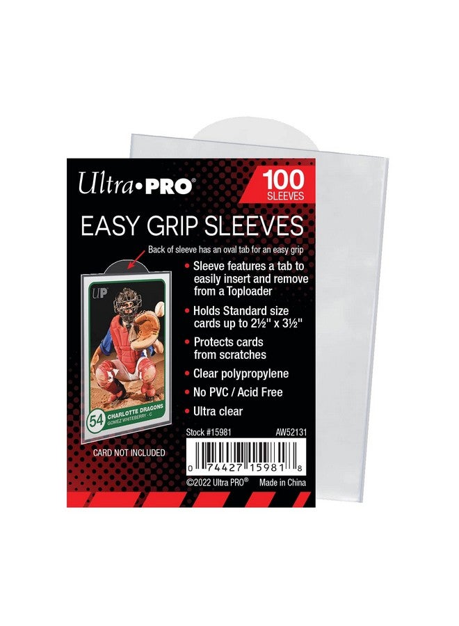 Ultra Pro Ultra PRO - Easy Grip Card Protector Sleeves 2-1/2" X 3-1/2" 100ct sleeves, Half Circle Tab Makes It Easier to Remove Sleeves from Toploader, Protect & Store Baseball Cards, Sports Cards, Gaming Cards  - Image 1