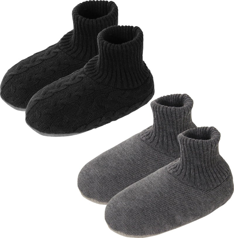 BenSorts Winter Slipper Socks for Men Gift Warm Cozy Soft Fleece House Socks Slipper Non Skid with Grippers 2 Pairs Black Gray Size 10 11 12 13 - Image 1