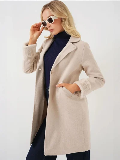 بيغ دارت BDART Herringbone Pattern Wool-Acrylic Coat with Shawl Collar