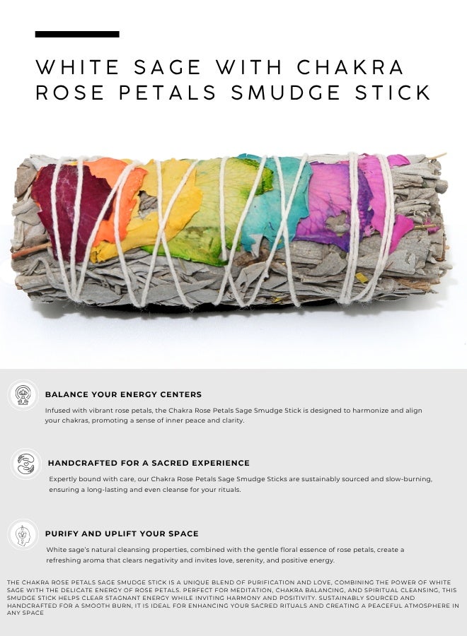AWAFI MILL White Sage with Chakra Rose Petals Smudge Stick | Hand-Tied Aromatic Bundle -  Pack of 3 Stick - Image 2