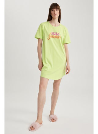 Woman Regular Fit Crew Neck Short Sleeve Homewear Knitted Dress