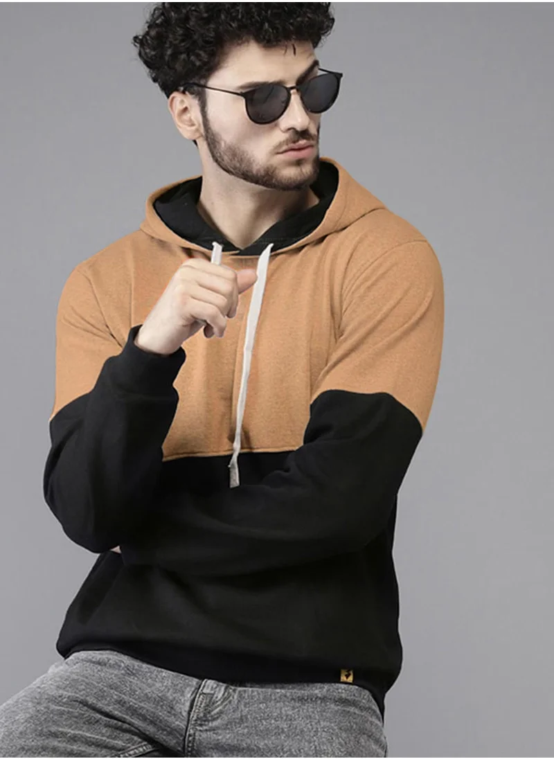 كامبوس سوترا Men's Tan Brown & Obsidian Black Block Pullover Hoodie