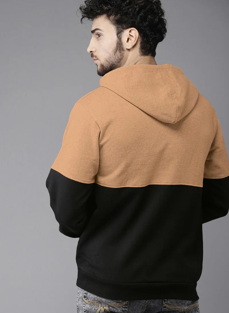 كامبوس سوترا Men's Tan Brown & Obsidian Black Block Pullover Hoodie