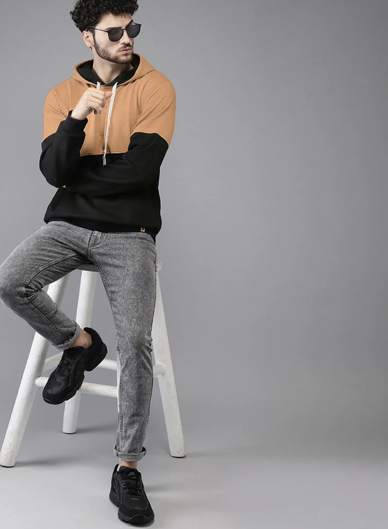 كامبوس سوترا Men's Tan Brown & Obsidian Black Block Pullover Hoodie