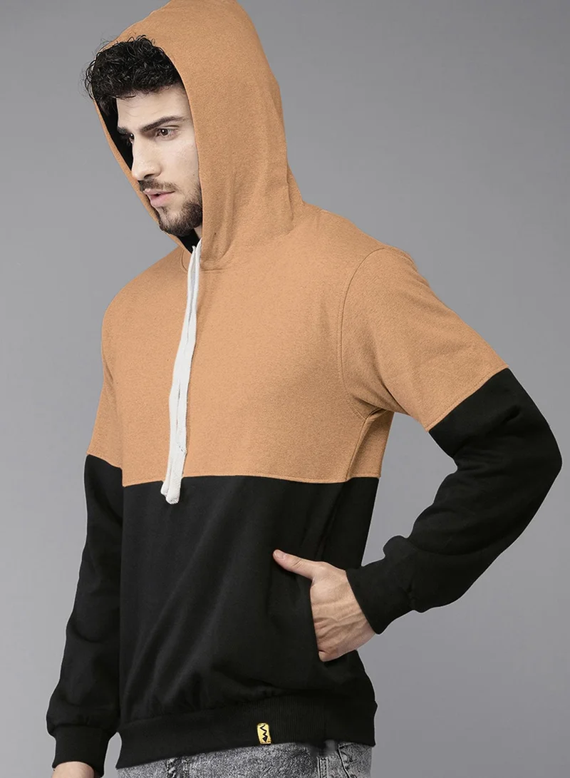 كامبوس سوترا Men's Tan Brown & Obsidian Black Block Pullover Hoodie