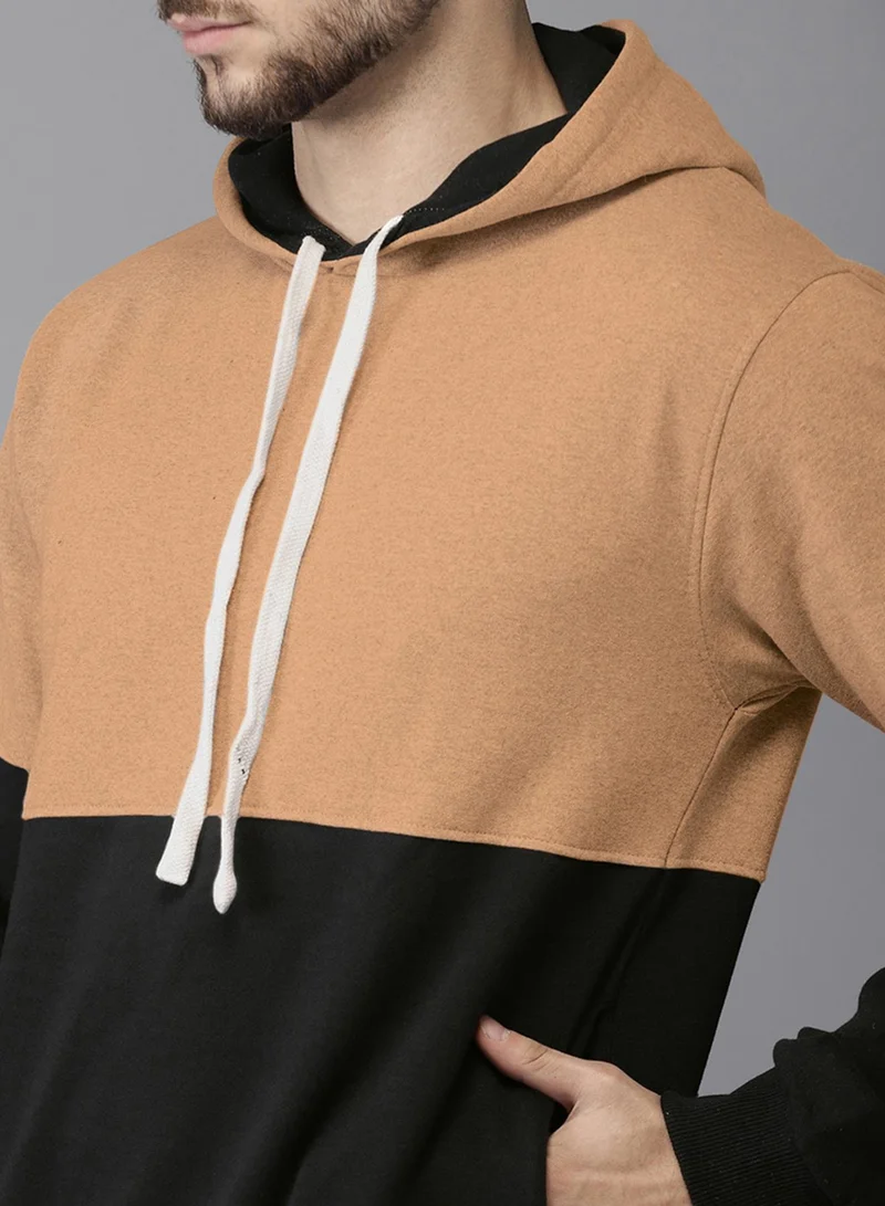 كامبوس سوترا Men's Tan Brown & Obsidian Black Block Pullover Hoodie