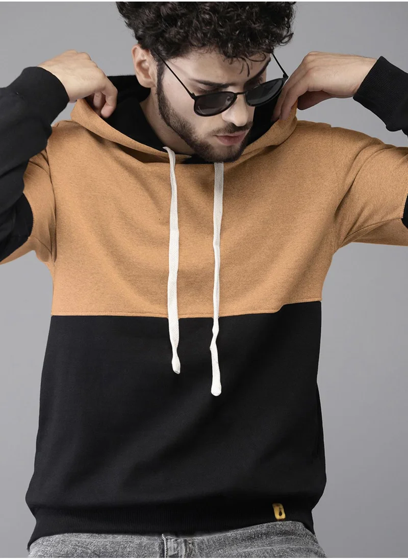 كامبوس سوترا Men's Tan Brown & Obsidian Black Block Pullover Hoodie