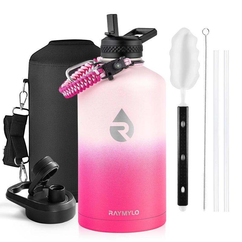 RAYMYLO One Gallon Water Bottle Insulated  Triple Walled Vacuum Stainless Steel (Cold for 48 Hrs)  Leak Proof & Non-BPA  Large Water Flask Jug with Paracord Handle & Straw Spout Lids - Image 1