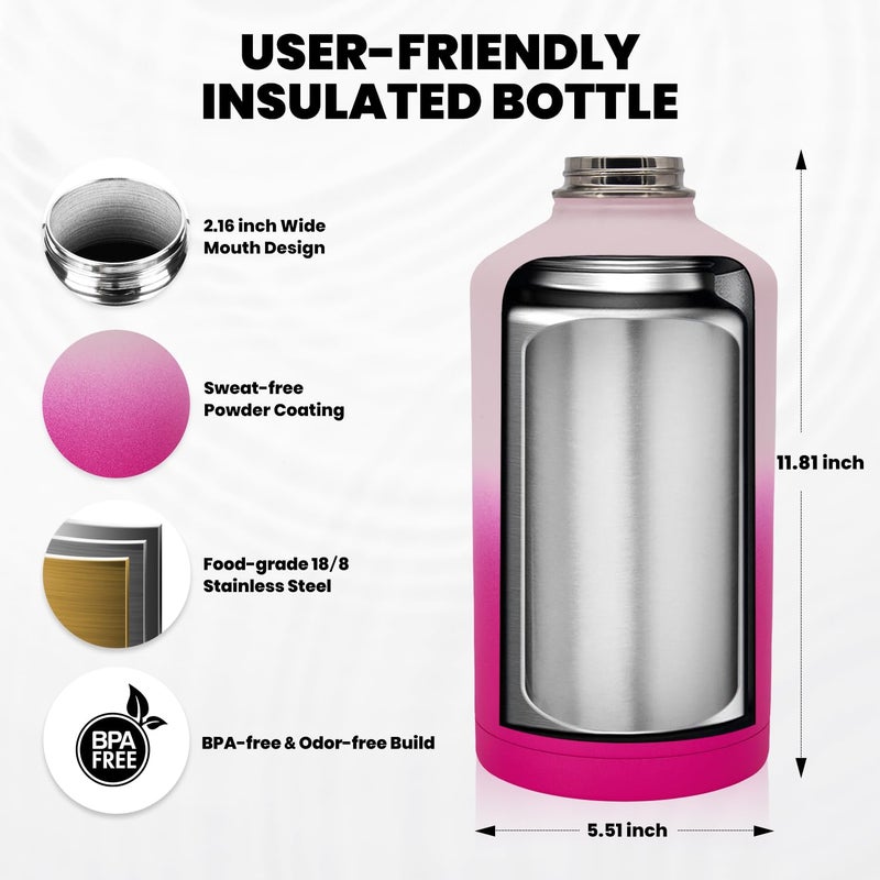 RAYMYLO One Gallon Water Bottle Insulated  Triple Walled Vacuum Stainless Steel (Cold for 48 Hrs)  Leak Proof & Non-BPA  Large Water Flask Jug with Paracord Handle & Straw Spout Lids - Image 5