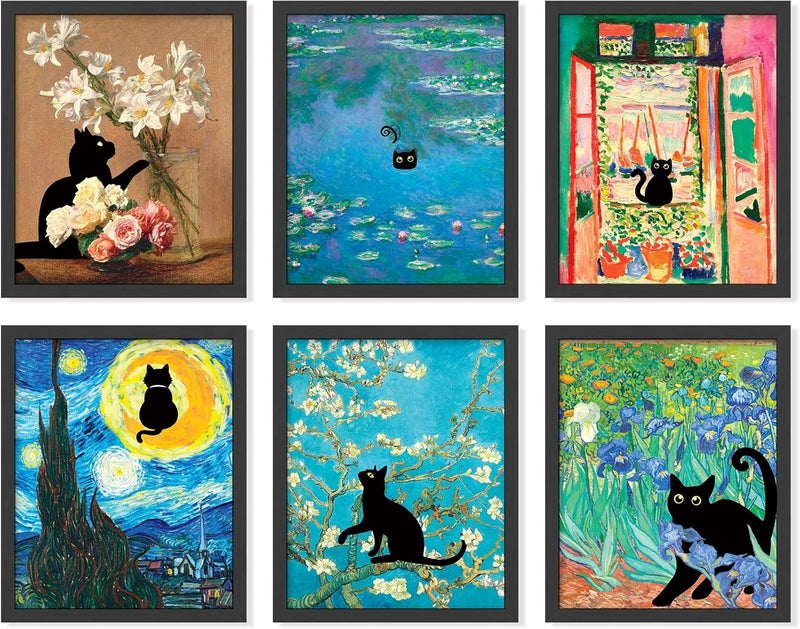 97 Decor Black Cat Poster - Retro Cat Wall Art Prints, 6x8x10 Inches, Multi-room Decor - Image 1