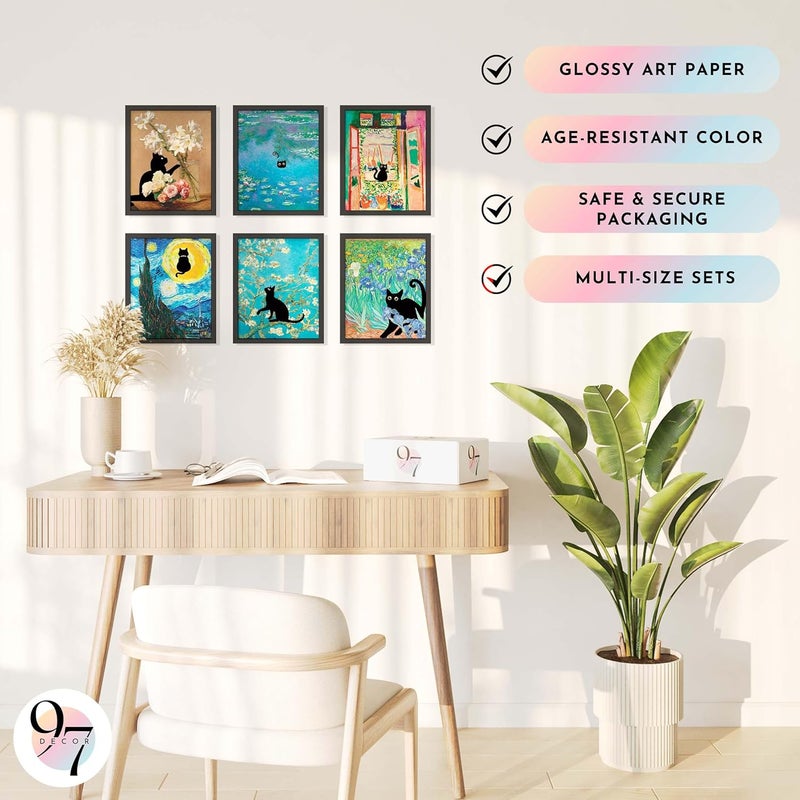 97 Decor Black Cat Poster - Retro Cat Wall Art Prints, 6x8x10 Inches, Multi-room Decor - Image 5