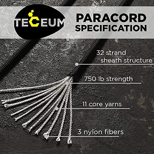 TECEUM Paracord Type IV 750 lb Black 016 50 ft 4mm Nylon Strong Tactical MILSPEC Parachute Cord Survival Rope Emergency para Cord 11 Strands Core EDC Camping Hiking Military Gear 016a n - Image 3