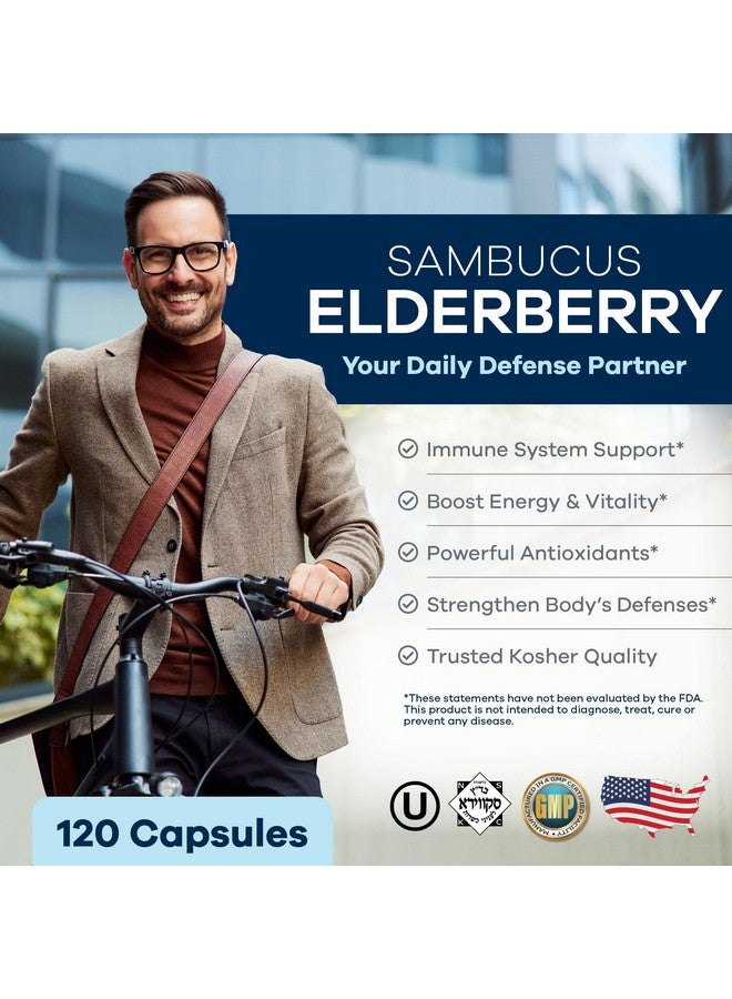 FREEDA Sambucus Elderberry with Vitamin C, Zinc, Vitamin D3 & Ginger - 5 in 1 Herbal Antioxidant Immune Support Supplement for Women & Men - Gluten Free Adult Elderberry Capsules, USA Made (120 Count) - Image 2