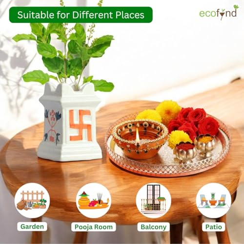 ecofynd 6 inches Tulsi Ceramic Plant Pots, Small Clay Flower Pot, Decorative Modern Indoor Planters, Home Garden Decor for Living Room Bedroom Interior (CPOT016-IVR) - Image 3