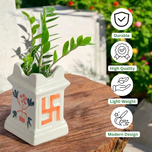 ecofynd 6 inches Tulsi Ceramic Plant Pots, Small Clay Flower Pot, Decorative Modern Indoor Planters, Home Garden Decor for Living Room Bedroom Interior (CPOT016-IVR) - Image 5