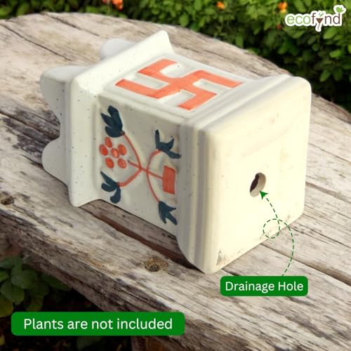 ecofynd 6 inches Tulsi Ceramic Plant Pots, Small Clay Flower Pot, Decorative Modern Indoor Planters, Home Garden Decor for Living Room Bedroom Interior (CPOT016-IVR) - Image 4