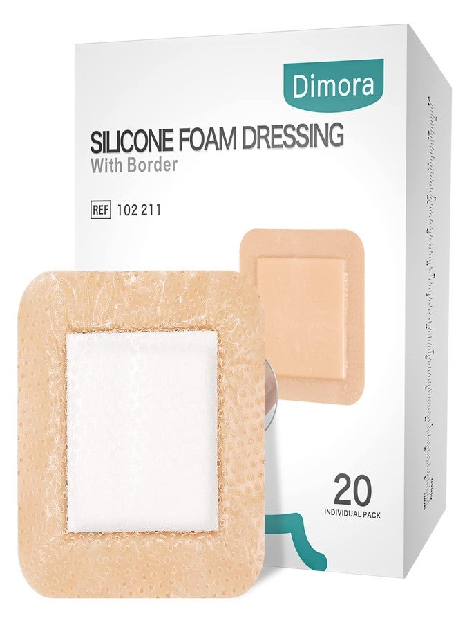 Dimora Silicone Foam Dressing with Border 20 Pack Adhesive 4"x4" Waterproof Wound Dressing Bandage for Wound Care - Image 1