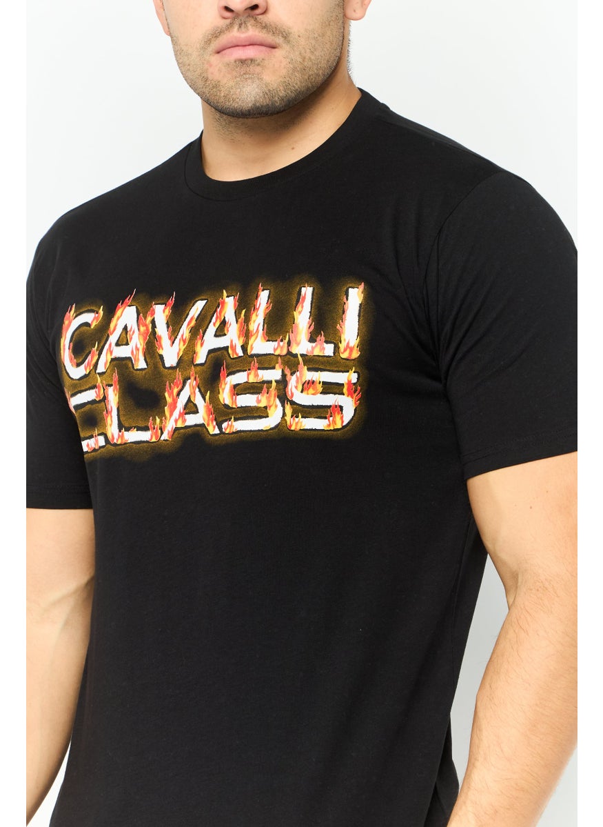 Cavalli Class Men Round Neck Short Sleeve Graphic Print T-Shirt, Black Combo  - Image 3