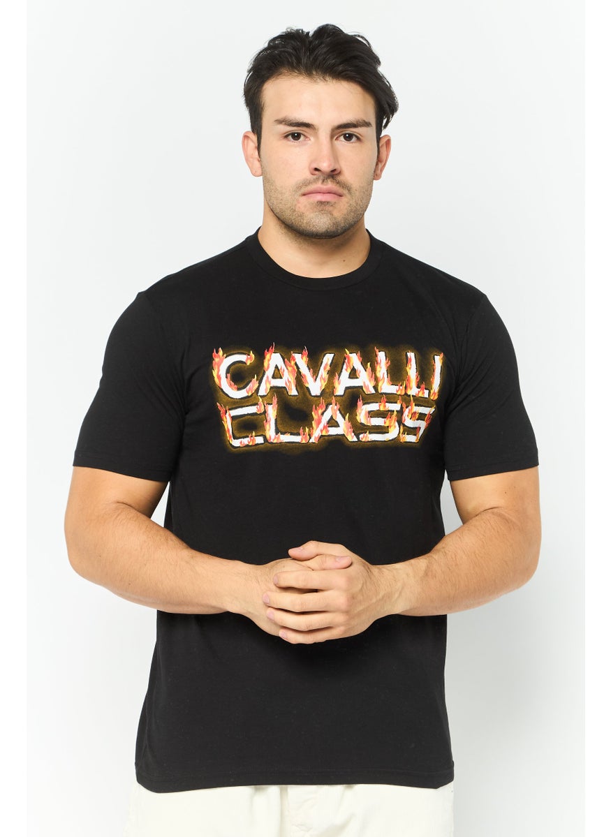 Cavalli Class Men Round Neck Short Sleeve Graphic Print T-Shirt, Black Combo  - Image 1